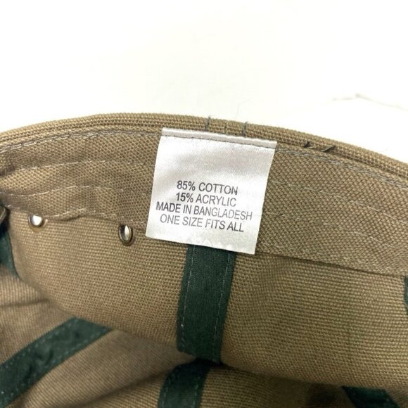 Army Green & Tan Faux Leather Baseball Hat Heavy Canvas Neutral Minimalist - Picture 6 of 6